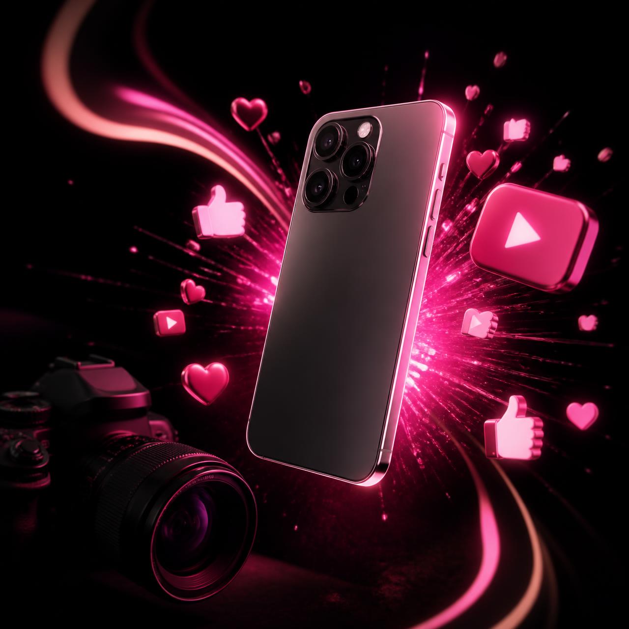 The Content Profit System — creator phone with pink neon and social reactions